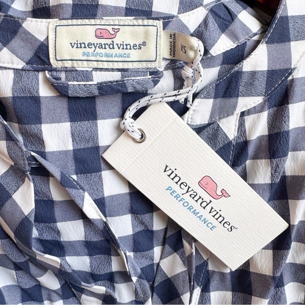 VINEYARD VINES NWT Harbor Gingham Dress Size XS in Deep Bay Blue - Picture 10 of 13